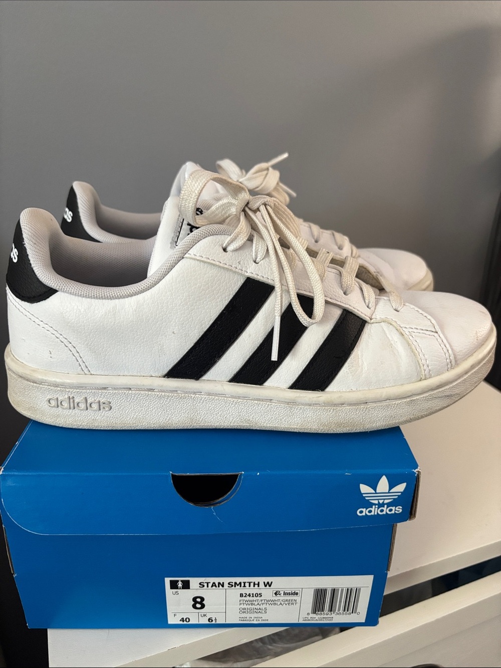 adidas White and Black Low-Top Leather Sneakers
